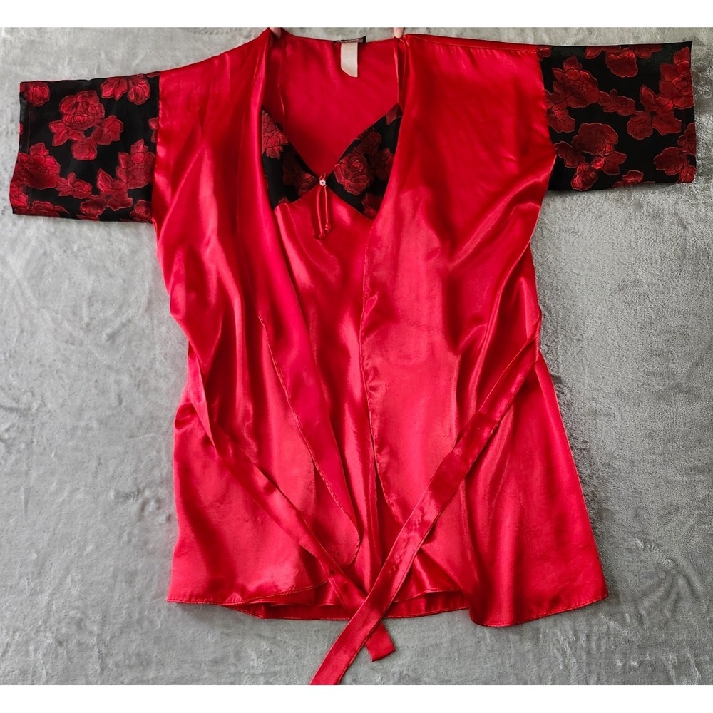 Vintage O-Y-O Lingerie Set Teddy w/ Kimono‎ Romantic Rose Red 1980s 1990s